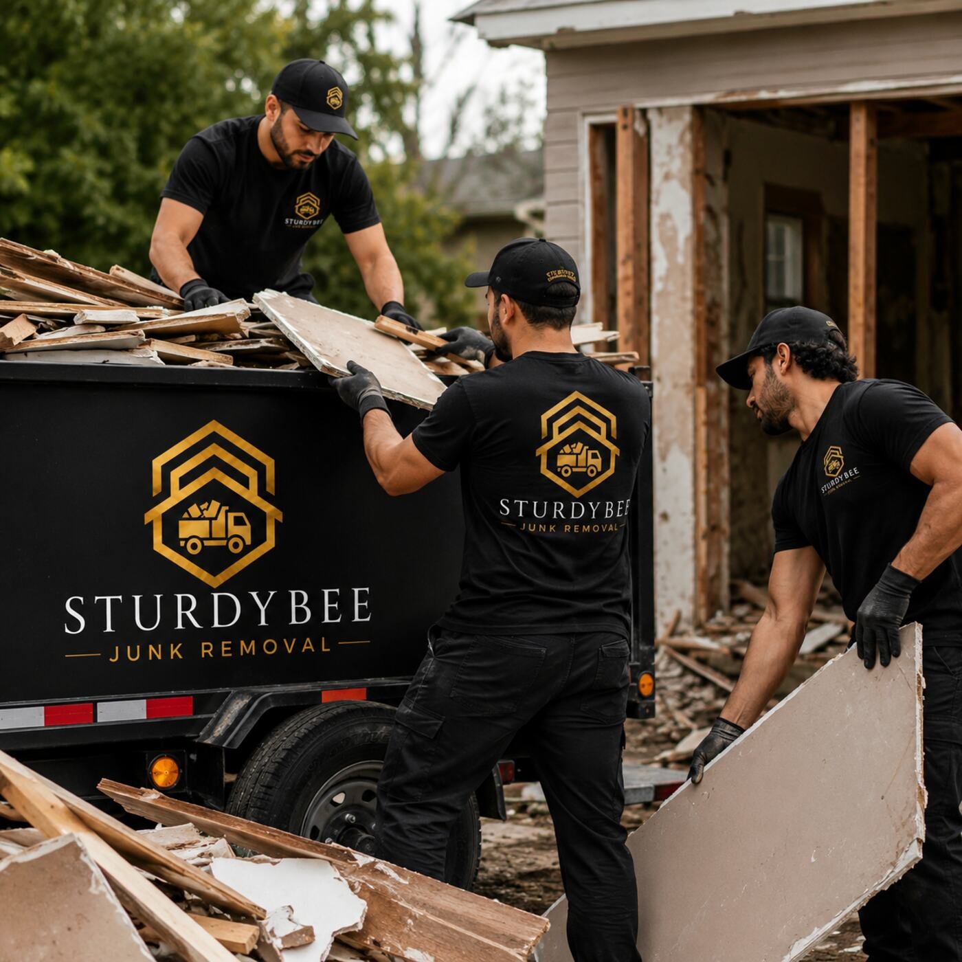 SturdyBee crew removing construction and drywall debris from a renovation site