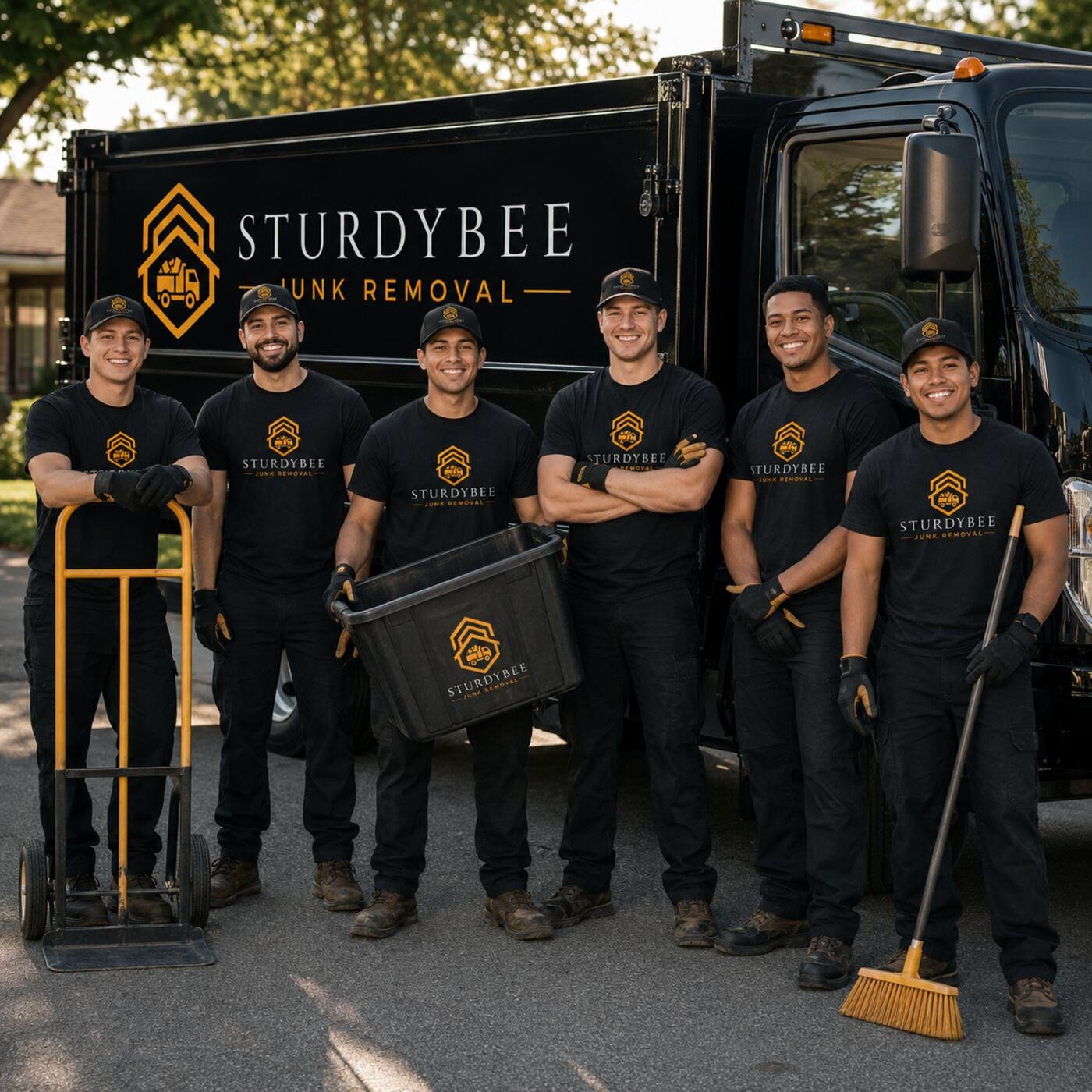 SturdyBee Junk Removal crew hauling junk from a property in Surrey